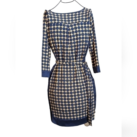 Ann Taylor Sz XS Navy Blue and Yellow Circle Geometric Print Dress - Picture 2 of 6